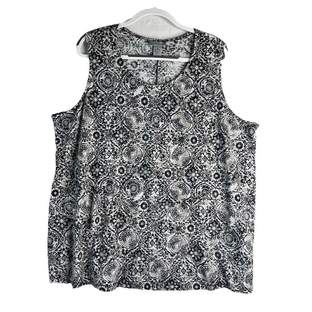 Catherines Black White Floral Print‎ Tiered Tunic Jersey Tank Top Flowy 2x